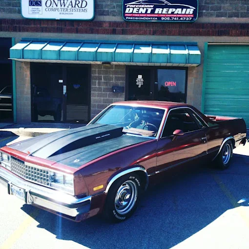 Classic El Camino panel after paintless dent repair, original paint saved