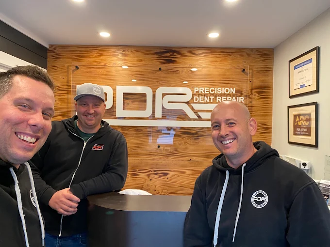 The Precision Dent Repair Burlington team — Brent, Levon and Andreas, ARC-certified PDR technicians