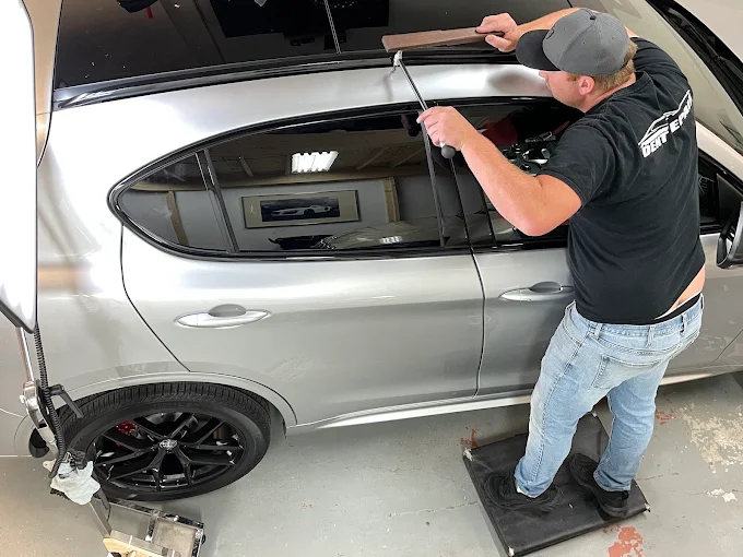 Paintless dent repair in progress at the Precision Dent Repair Hamilton shop on Rymal Road East